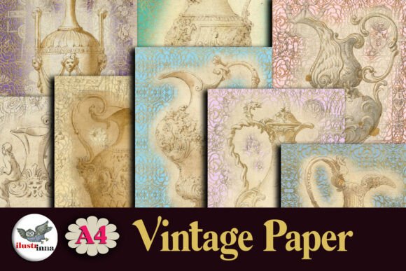 Antique Carafes Ornate Backgrounds A4