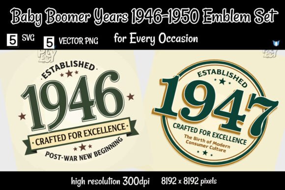 Baby Boomer Years 1946-1950 Emblem Set: A Strategic Tool for Visual Storytelling and Brand Connection