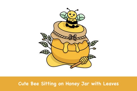Cute Bee on Honey Jar Vector