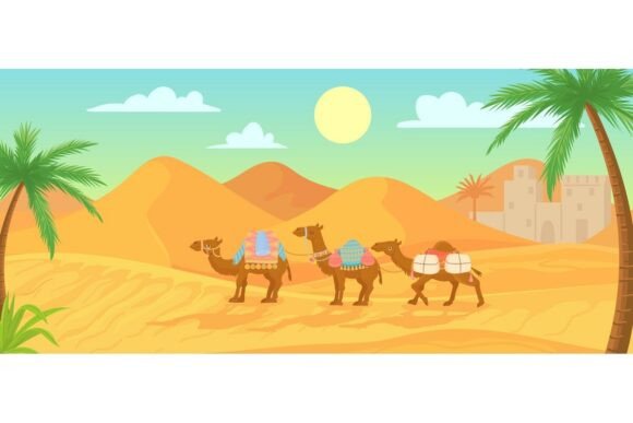 Desert Camel Caravan in Egypt Sahara