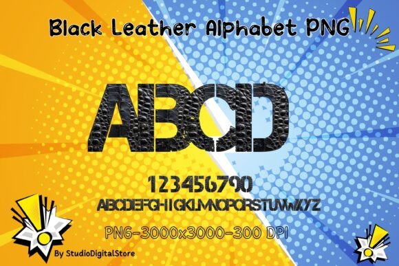 Elevate Designs with Black Leather Alphabet PNG