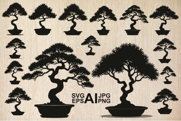 Elevate Your Design Projects with Bonsai Trees Silhouettes Vector Art