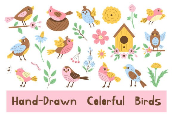 Integrating Hand-Drawn Colorful Birds PNG Clipart into Your Creative Workflow