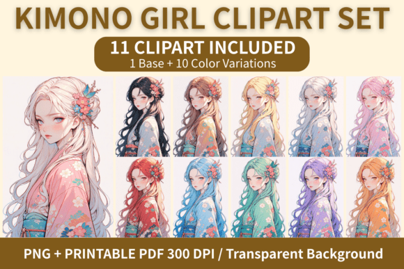 Kimono Girl Long Hair Vol.001 Clipart Guide