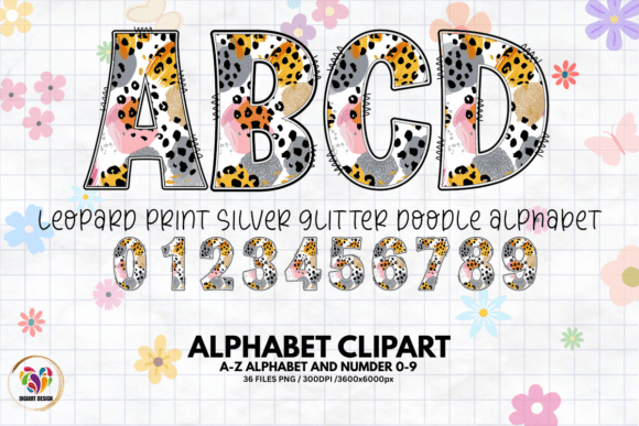 Leopard Print Silver Glitter Alphabet
