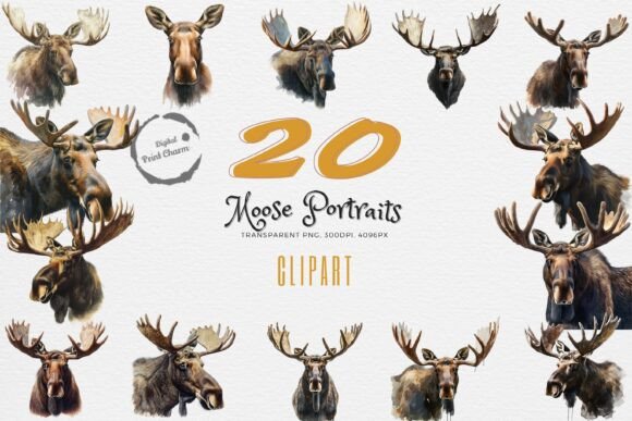 Majestic Moose Portraits 20 PNG Pack: A Creative Resource for Nature-Inspired Design
