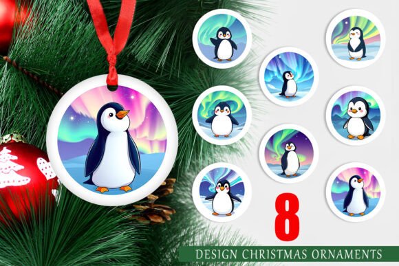 Ornament Penguin and Aurora Borealis Set