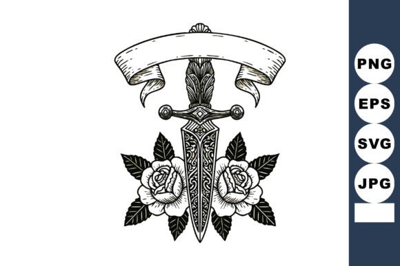Ornate Dagger with Detailed Floral Roses: A Versatile Design Asset