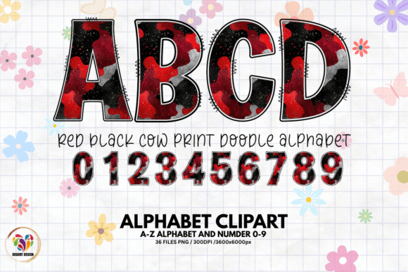 Red Black Cow Print Doodle Alphabet: A Practical Design Asset for Rustic and Playful Projects