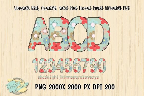 Red, Orange & Blue Floral Alphabet PNG