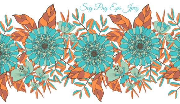 Turquoise Orange Seamless Floral Border