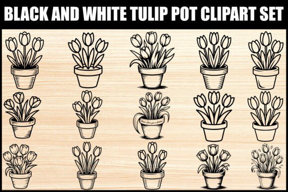 Unlocking Creative Potential with the Black and White Tulip Pot Clipart Set