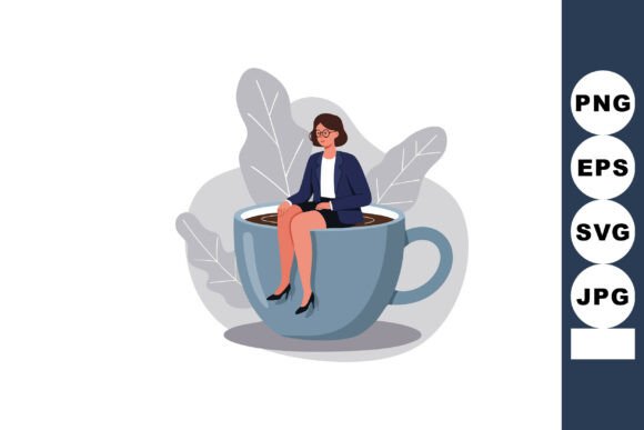 Visual Storytelling in the Digital Age: Leveraging the Businesswoman Sitting Inside Large Coffee Illustration